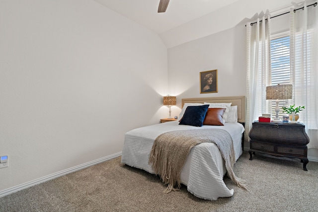 1052 Winecup Ln, Weatherford, TX 76085 - carpeted bedroom featuring baseboards, lofted ceiling, and ceiling fan
