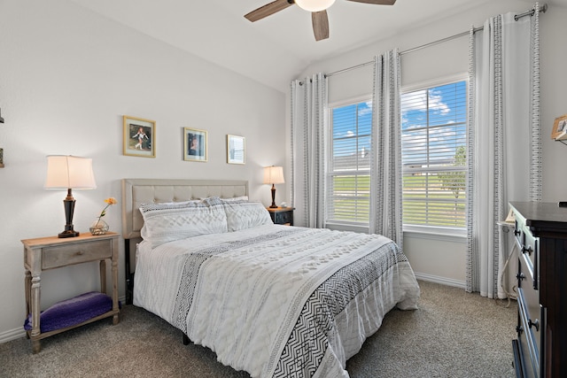 1052 Winecup Ln, Weatherford, TX 76085 - carpeted bedroom with baseboards, vaulted ceiling, and a ceiling fan