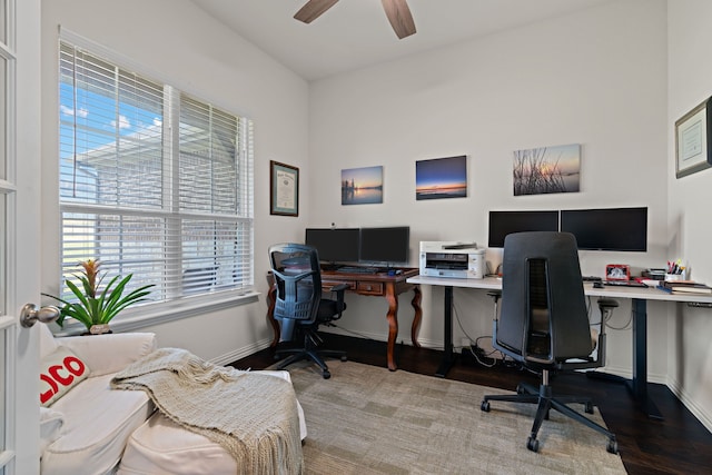 1052 Winecup Ln, Weatherford, TX 76085 - office space with wood finished floors, a ceiling fan, and baseboards