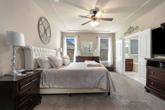 1129 Mesa Crest Dr, Fort Worth, TX 76052 - bedroom with carpet, ensuite bathroom, and ceiling fan