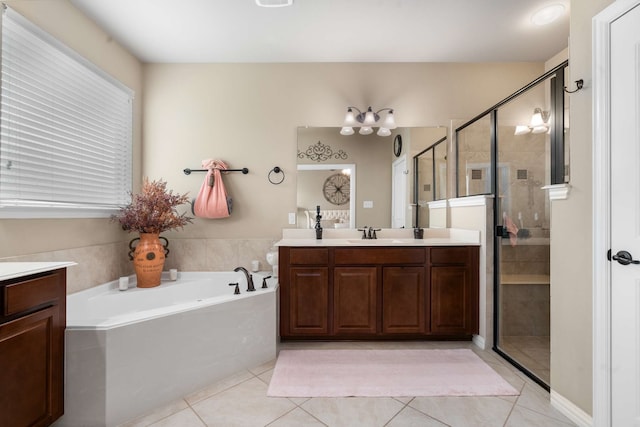 1129 Mesa Crest Dr, Fort Worth, TX 76052 - full bath with vanity, a bath, tile patterned flooring, and a stall shower
