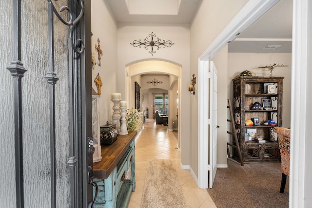 1129 Mesa Crest Dr, Fort Worth, TX 76052 - entryway with light tile patterned flooring and arched walkways