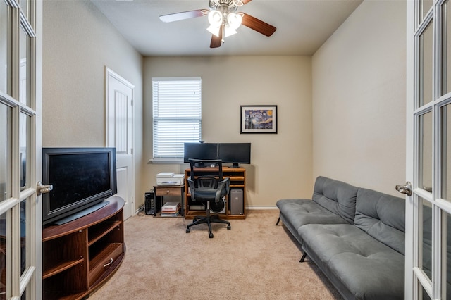 5825 Loveland Dr, Denton, TX 76208 - office space with a ceiling fan, carpet flooring, and french doors