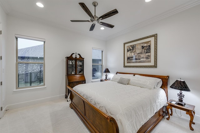 2012 Spieth St, Granbury, TX 76048 - bedroom with light colored carpet, recessed lighting, multiple windows, baseboards, and a ceiling fan