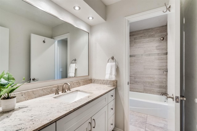2309 Merrimac Dr, Plano, TX 75075 - bathroom featuring vanity,  shower combination, and recessed lighting