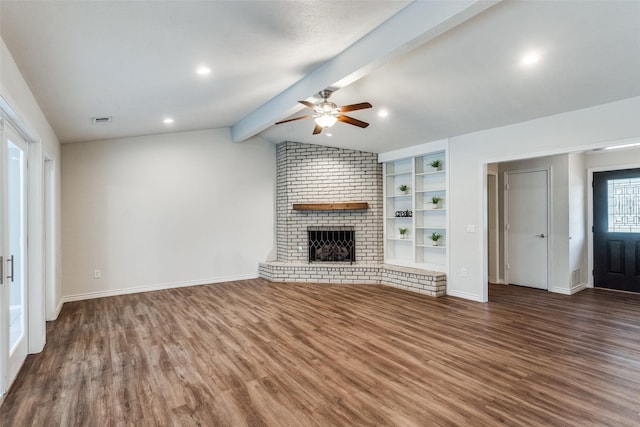 2309 Merrimac Dr, Plano, TX 75075 - unfurnished living room with ceiling fan, wood finished floors, a fireplace, and baseboards