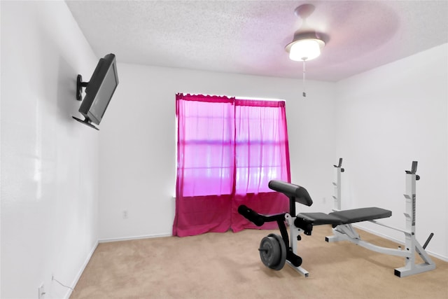8300 Southern Prairie Dr, Fort Worth, TX 76123 - workout area with carpet flooring, baseboards, and a textured ceiling