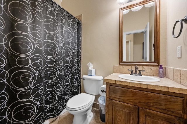 1205 Platte Dr, Mansfield, TX 76063 - full bathroom with toilet, vanity, a shower with curtain, and tile patterned floors