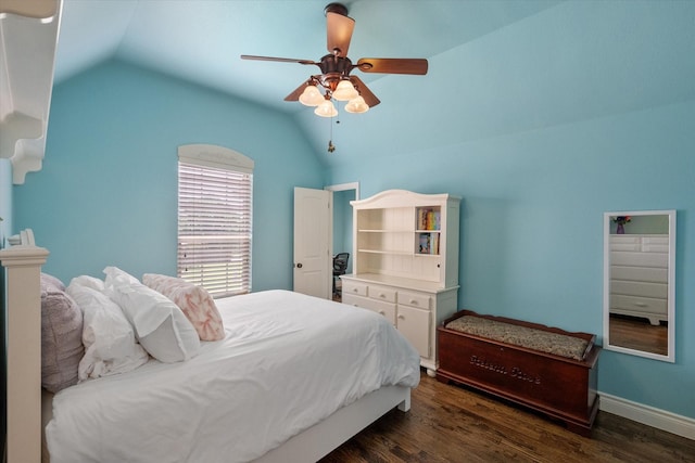1205 Platte Dr, Mansfield, TX 76063 - bedroom featuring lofted ceiling, dark wood-type flooring, and ceiling fan