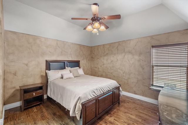 1205 Platte Dr, Mansfield, TX 76063 - bedroom featuring lofted ceiling, wood finished floors, baseboards, and a ceiling fan