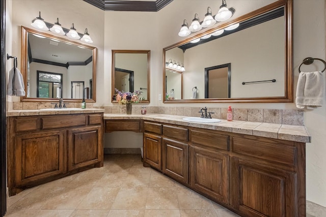 1205 Platte Dr, Mansfield, TX 76063 - bathroom featuring ornamental molding, vanity, and tile patterned flooring
