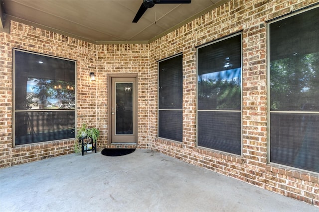 3400 Eisenhower Ave, Melissa, TX 75454 - entrance to property with brick siding, a ceiling fan, and a patio