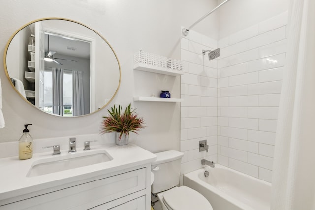 32 Katie Ln, Trophy Club, TX 76262 - full bath with shower / bathtub combination with curtain, toilet, ceiling fan, and vanity