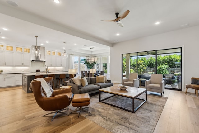 32 Katie Ln, Trophy Club, TX 76262 - living area featuring light wood-type flooring, recessed lighting, and a ceiling fan