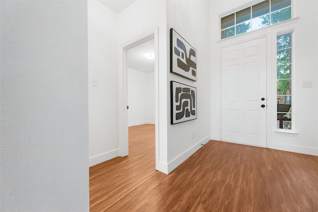 3601 Aqua Springs Dr, Plano, TX 75025 - entryway with wood finished floors, baseboards, and a towering ceiling