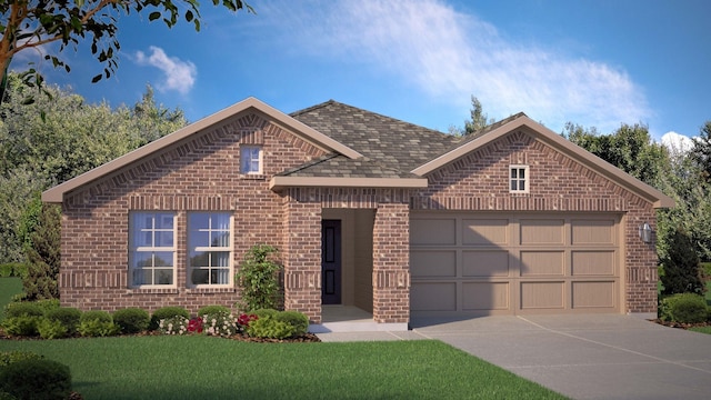 8417 Stout Dr, Fort Worth, TX 76131 - view of front of property with brick siding, a garage, concrete driveway, and a front lawn