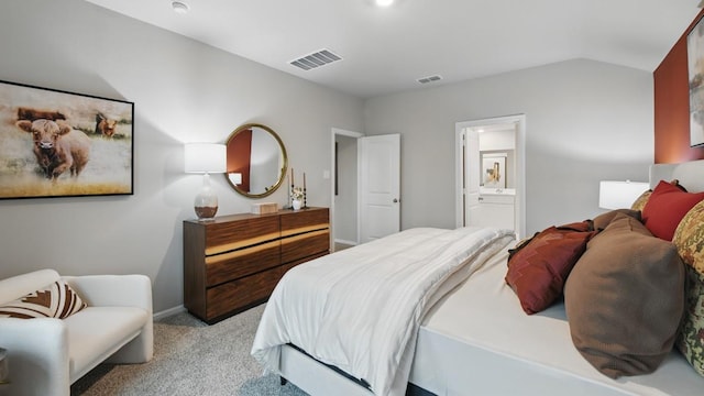 8417 Stout Dr, Fort Worth, TX 76131 - carpeted bedroom featuring connected bathroom, baseboards, and lofted ceiling