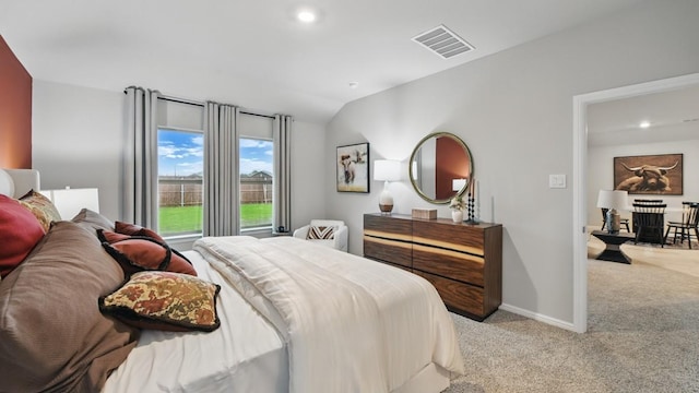 8417 Stout Dr, Fort Worth, TX 76131 - carpeted bedroom with vaulted ceiling, recessed lighting, and baseboards