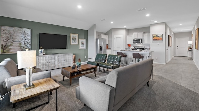 8408 Beltmill Pkwy, Fort Worth, TX 76131 - living room with recessed lighting, baseboards, and light tile patterned floors