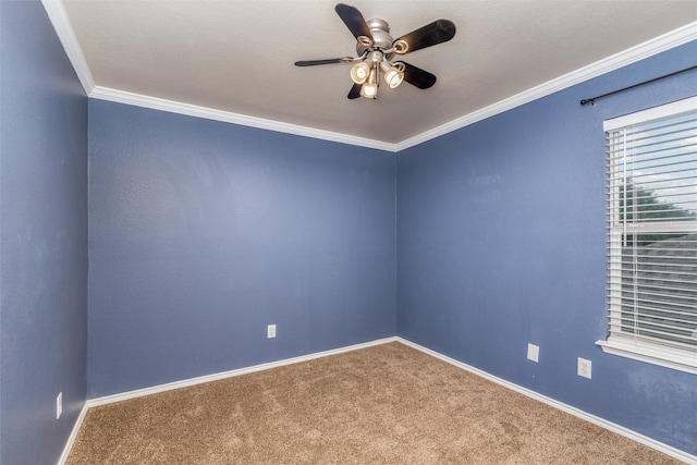 910 Glenbrook Dr, Grand Prairie, TX 75052 - carpeted empty room featuring a ceiling fan, ornamental molding, and baseboards