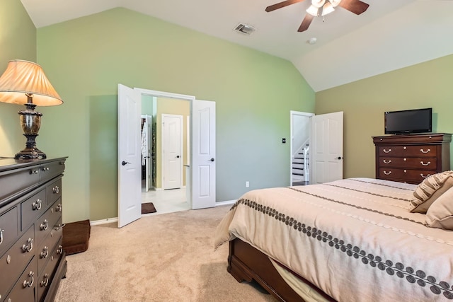 8633 Shadow Trace Dr, Fort Worth, TX 76244 - bedroom featuring lofted ceiling, light carpet, baseboards, and a ceiling fan
