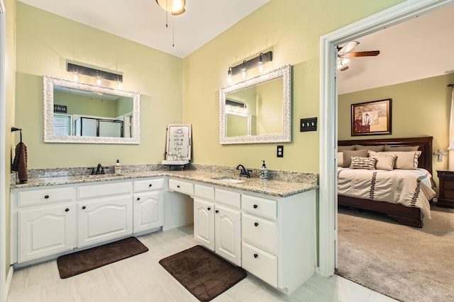 8633 Shadow Trace Dr, Fort Worth, TX 76244 - full bathroom with ceiling fan, ensuite bath, double vanity, and tile patterned floors