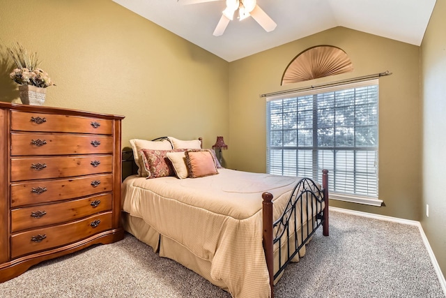 8633 Shadow Trace Dr, Fort Worth, TX 76244 - bedroom with vaulted ceiling, multiple windows, light carpet, and a ceiling fan