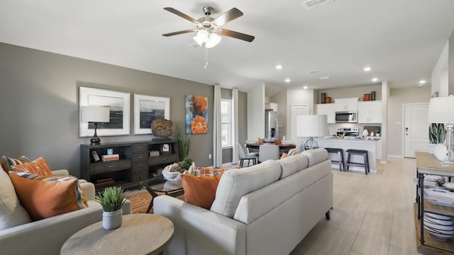 857 Cedarbrook, Fort Worth, TX 76131 - living room featuring a ceiling fan and recessed lighting