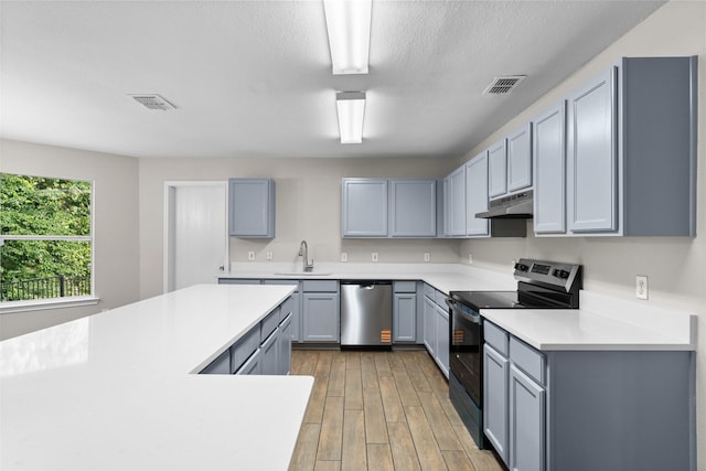 1817 Cedarbriar Dr, Mesquite, TX 75181 - kitchen with electric range oven, dishwasher, under cabinet range hood, a sink, and light countertops