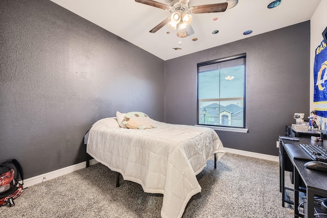 14613 Bootes Dr, Haslet, TX 76052 - carpeted bedroom featuring a textured wall, baseboards, recessed lighting, and ceiling fan