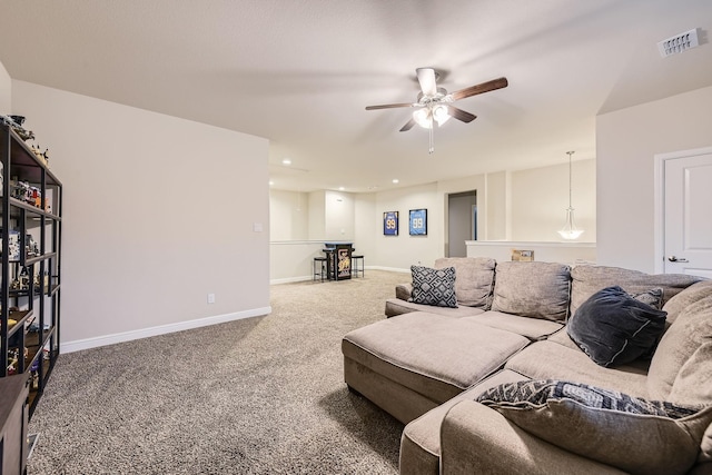 14613 Bootes Dr, Haslet, TX 76052 - living area with carpet flooring, ceiling fan, baseboards, and recessed lighting