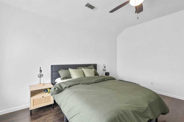 4100 Creekhollow Dr, Carrollton, TX 75010 - bedroom with baseboards, vaulted ceiling, wood finished floors, and ceiling fan