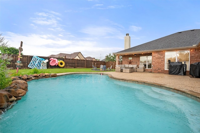 1711 Sage Dr, Midlothian, TX 76065 - view of swimming pool with outdoor lounge area, a fenced backyard, a patio, and grilling area