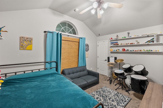 1711 Sage Dr, Midlothian, TX 76065 - carpeted bedroom with lofted ceiling and a ceiling fan