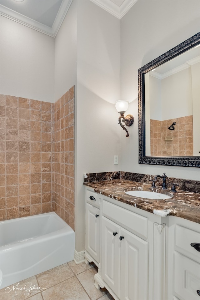 145 Carondelet Ct, Bossier City, LA 71111 - full bathroom with vanity, tile patterned flooring, bathing tub / shower combination, and crown molding