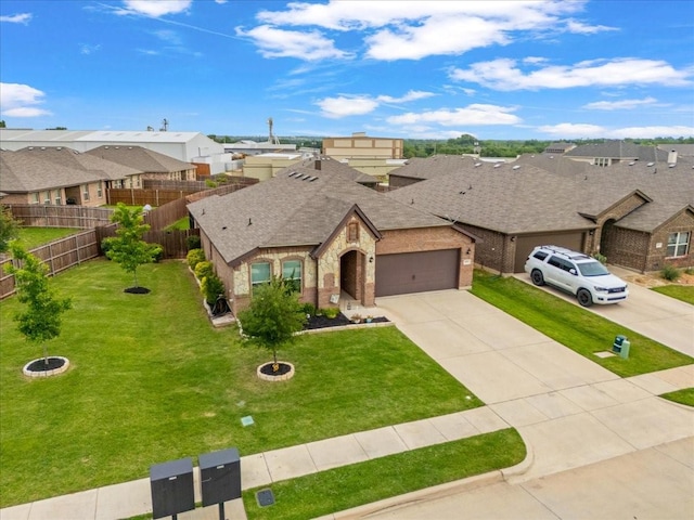 609 Autumn Ave, Justin, TX 76247 - view of front of house featuring brick siding, a residential view, driveway, an attached garage, and a shingled roof