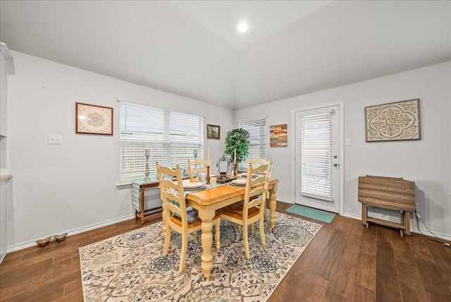609 Autumn Ave, Justin, TX 76247 - dining space featuring wood finished floors, vaulted ceiling, and baseboards