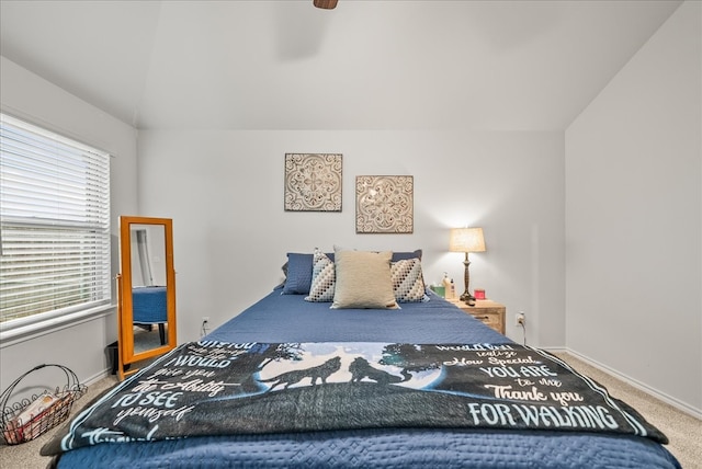 609 Autumn Ave, Justin, TX 76247 - carpeted bedroom with lofted ceiling, baseboards, and a ceiling fan