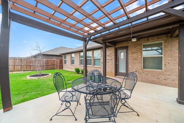 609 Autumn Ave, Justin, TX 76247 - view of patio / terrace with a pergola, a ceiling fan, and outdoor dining space