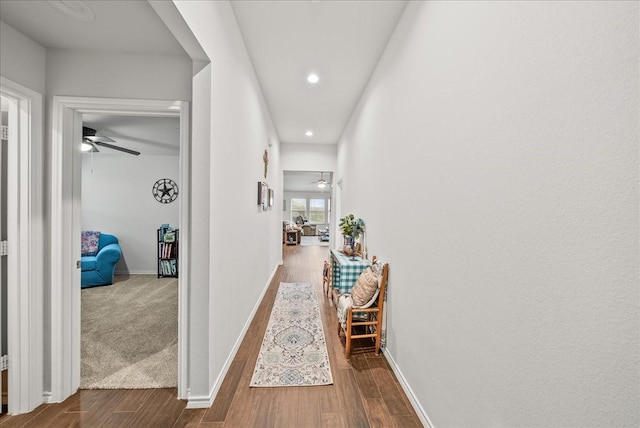 609 Autumn Ave, Justin, TX 76247 - hall featuring dark wood-type flooring, recessed lighting, and baseboards