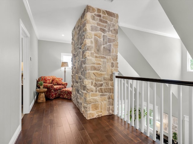 411 Jordan Farm Cir, Rockwall, TX 75087 - hall with ornamental molding, wood finished floors, and baseboards