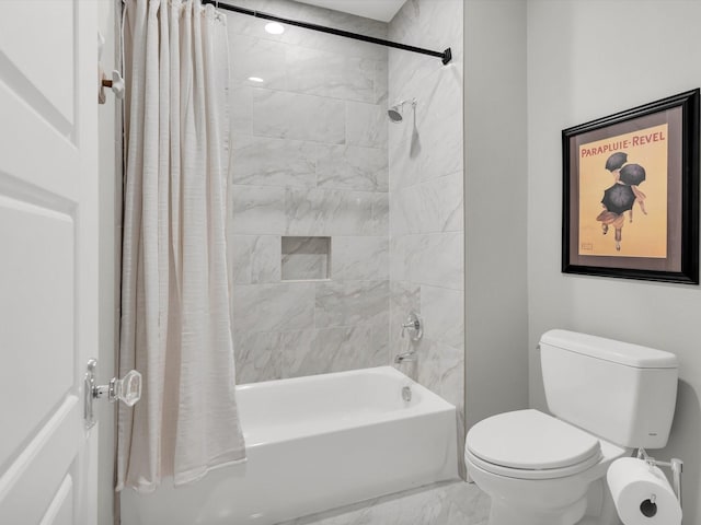 411 Jordan Farm Cir, Rockwall, TX 75087 - full bathroom with shower / tub combo, toilet, and marble look tile flooring