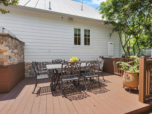 411 Jordan Farm Cir, Rockwall, TX 75087 - wooden terrace featuring outdoor dining area