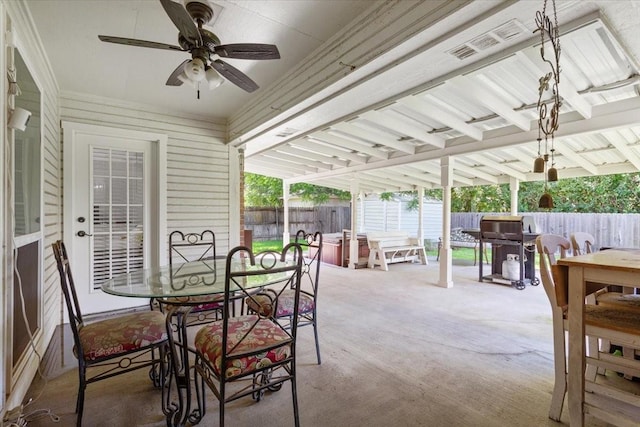 108 Neely Rd, Hewitt, TX 76643 - fenced backyard featuring outdoor dining area, a patio area, a ceiling fan, and grilling area