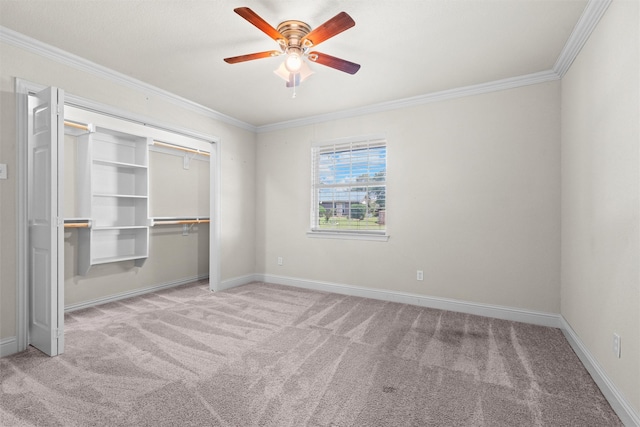 3806 Rainier St, Irving, TX 75062 - unfurnished bedroom featuring carpet floors, ornamental molding, baseboards, a closet, and a ceiling fan