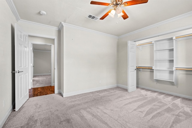 3806 Rainier St, Irving, TX 75062 - unfurnished bedroom with carpet floors, ornamental molding, baseboards, a closet, and a ceiling fan