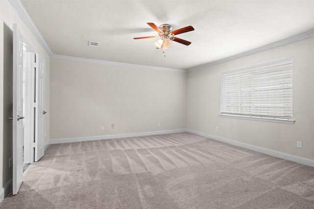 3806 Rainier St, Irving, TX 75062 - unfurnished bedroom featuring ornamental molding, light colored carpet, baseboards, and ceiling fan