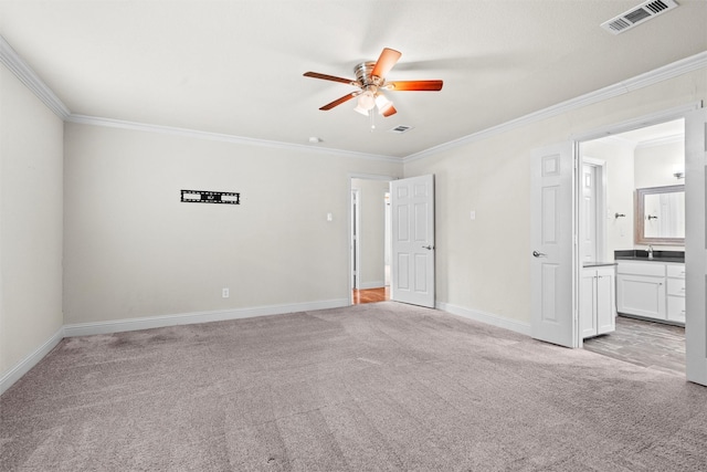 3806 Rainier St, Irving, TX 75062 - unfurnished bedroom featuring light colored carpet, crown molding, baseboards, and ensuite bathroom