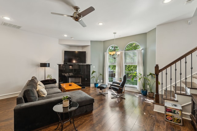 2022 N Fitzhugh Ave Unit E, Dallas, TX 75204 - living area with stairway, a ceiling fan, recessed lighting, wood finished floors, and baseboards