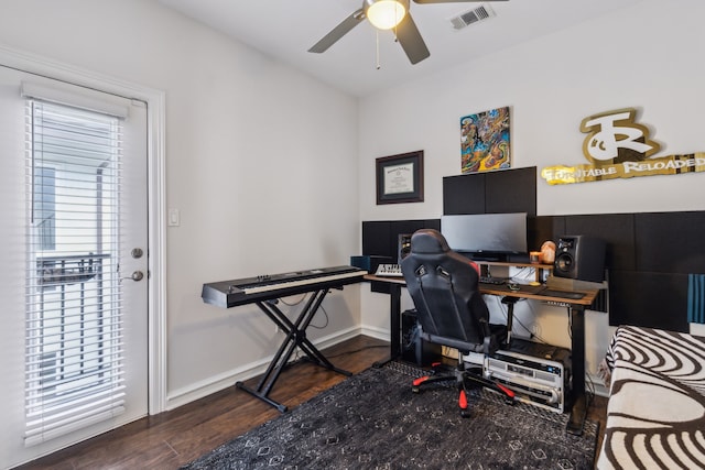 2022 N Fitzhugh Ave Unit E, Dallas, TX 75204 - home office with wood finished floors, a ceiling fan, and baseboards